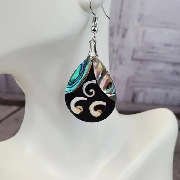 Teardrop Waves Abalone Earrings - Picture 8 of 8